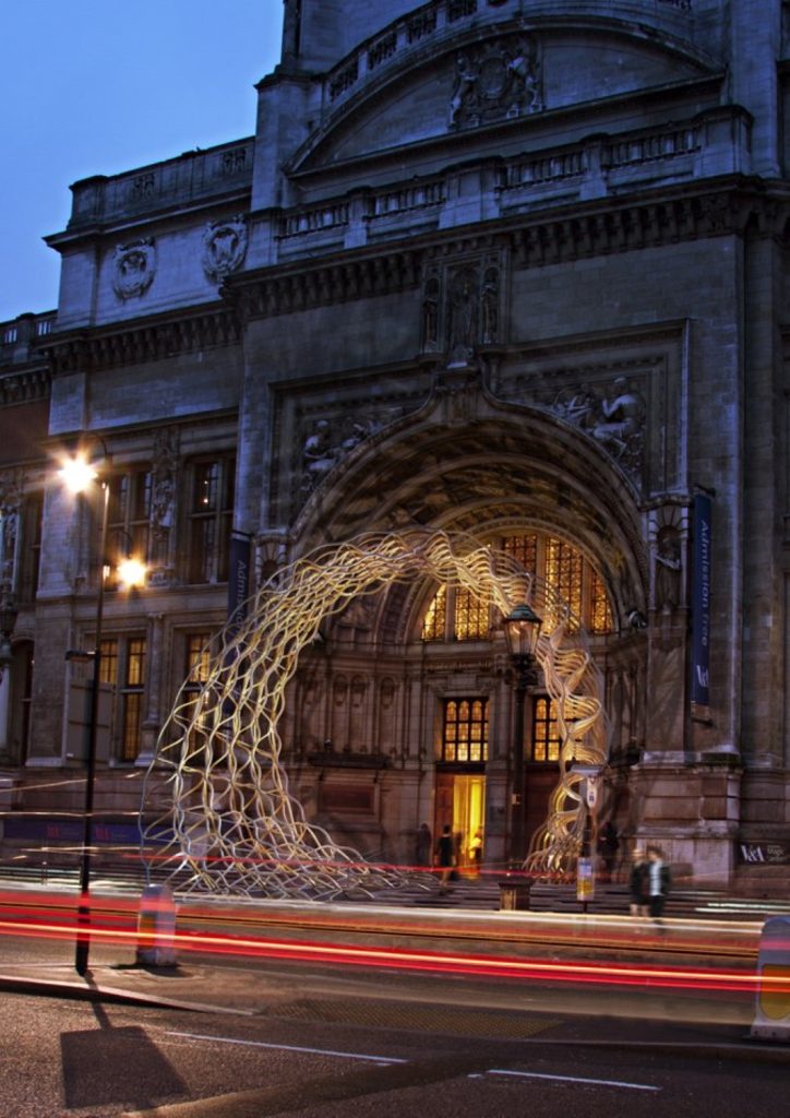 Timber Wave by Amanda Levete Architects, on the stairs to the Grand Entrance of the V&A