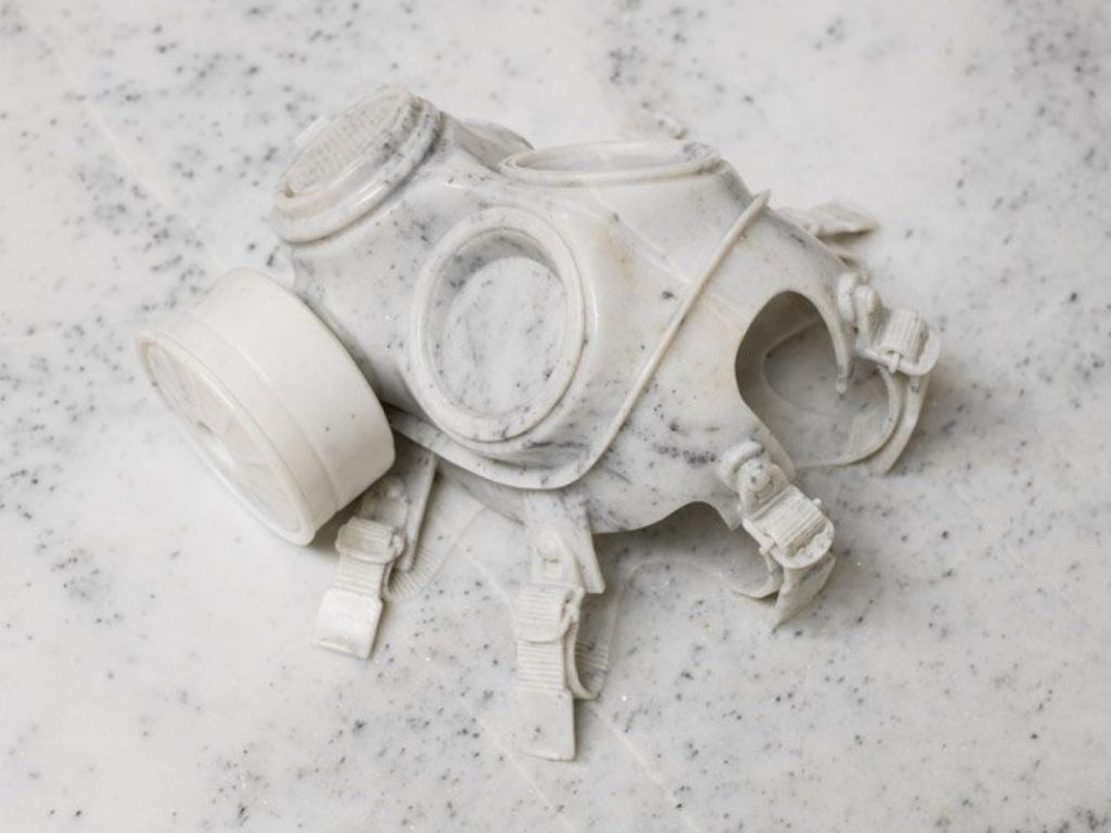 A marble gasmask | Use of traditional materials from the world of art to create contemporary objects